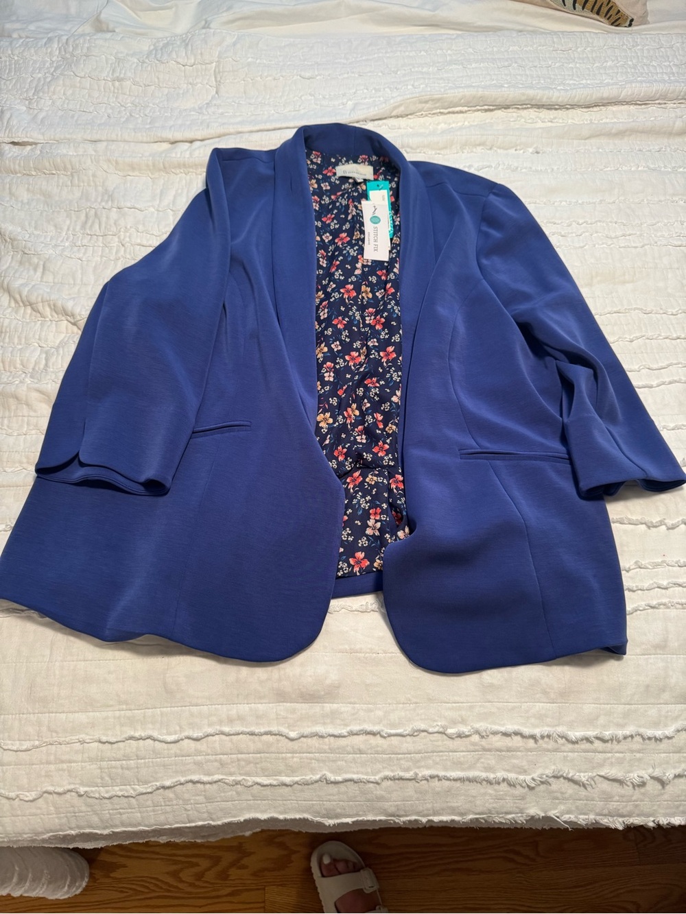 Skies Are Blue Royal Blue Open-Front Floral-Lined Blazer